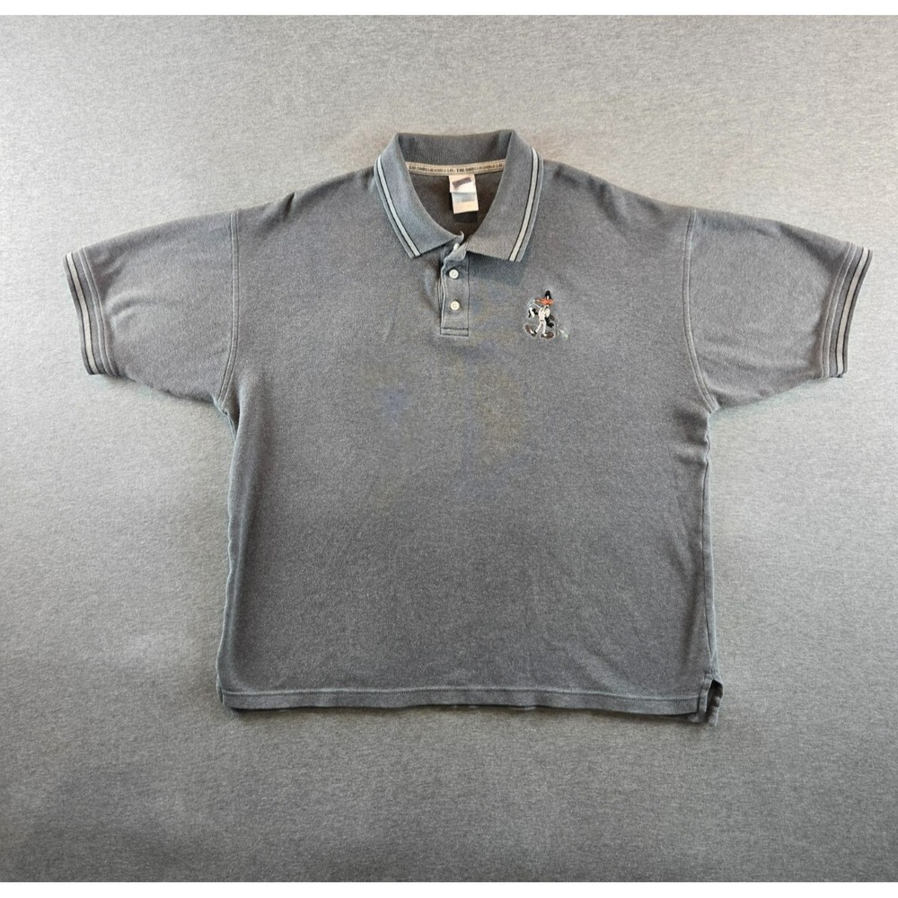 VTG Looney Tunes Golf Polo Mens L‎ Gray Y2k Daffy Duck Warner Bros Preppy 2000